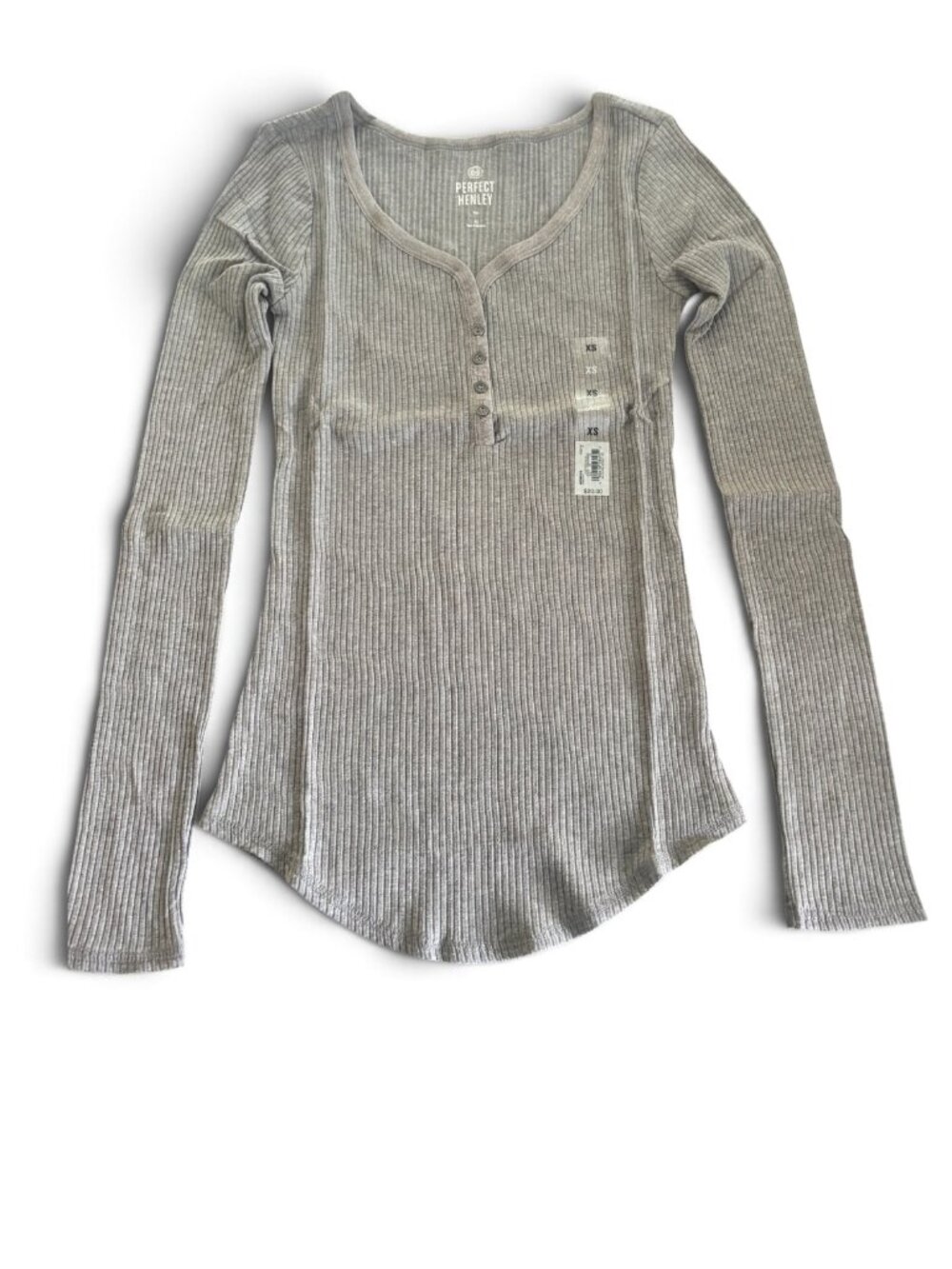 SO Perfect Henley Women’s Gray Ribbed Long Sleeve Button Front Henley Top